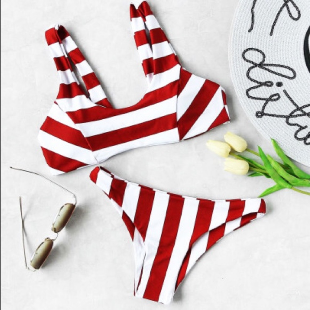 NEW Red Striped Bikini Set